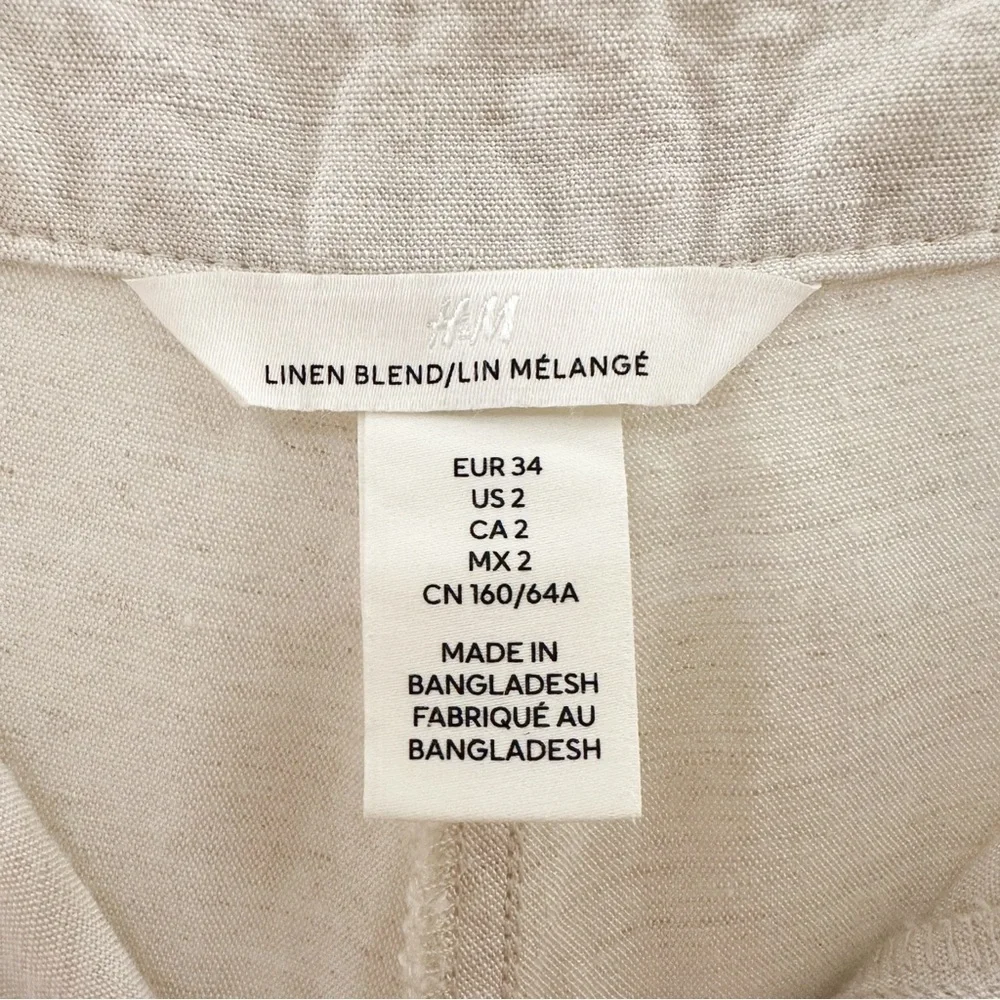 H&M Linen Blend Wide Leg Pants High Waisted Neutral Cream Tan sz 2